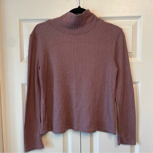 See You Monday Waffle Knit Dusty Pink Turtleneck Sweater